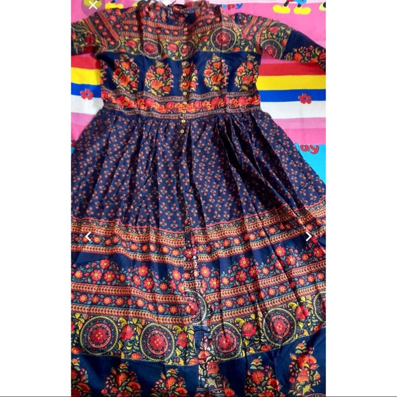 Navy Blue Floral Print Cotton Anarkali with High Slit! Size: L - Picture 6 of 6